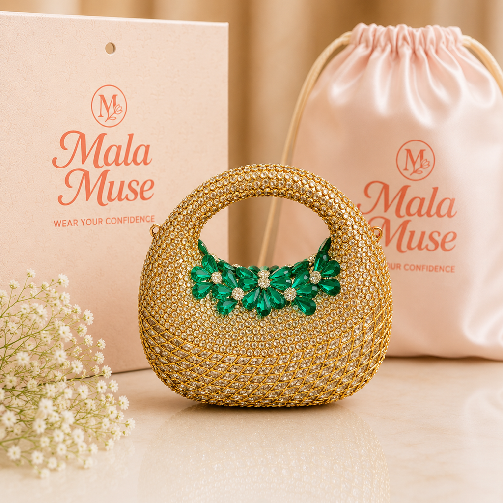 Emerald Bloom Kundan Clutch
