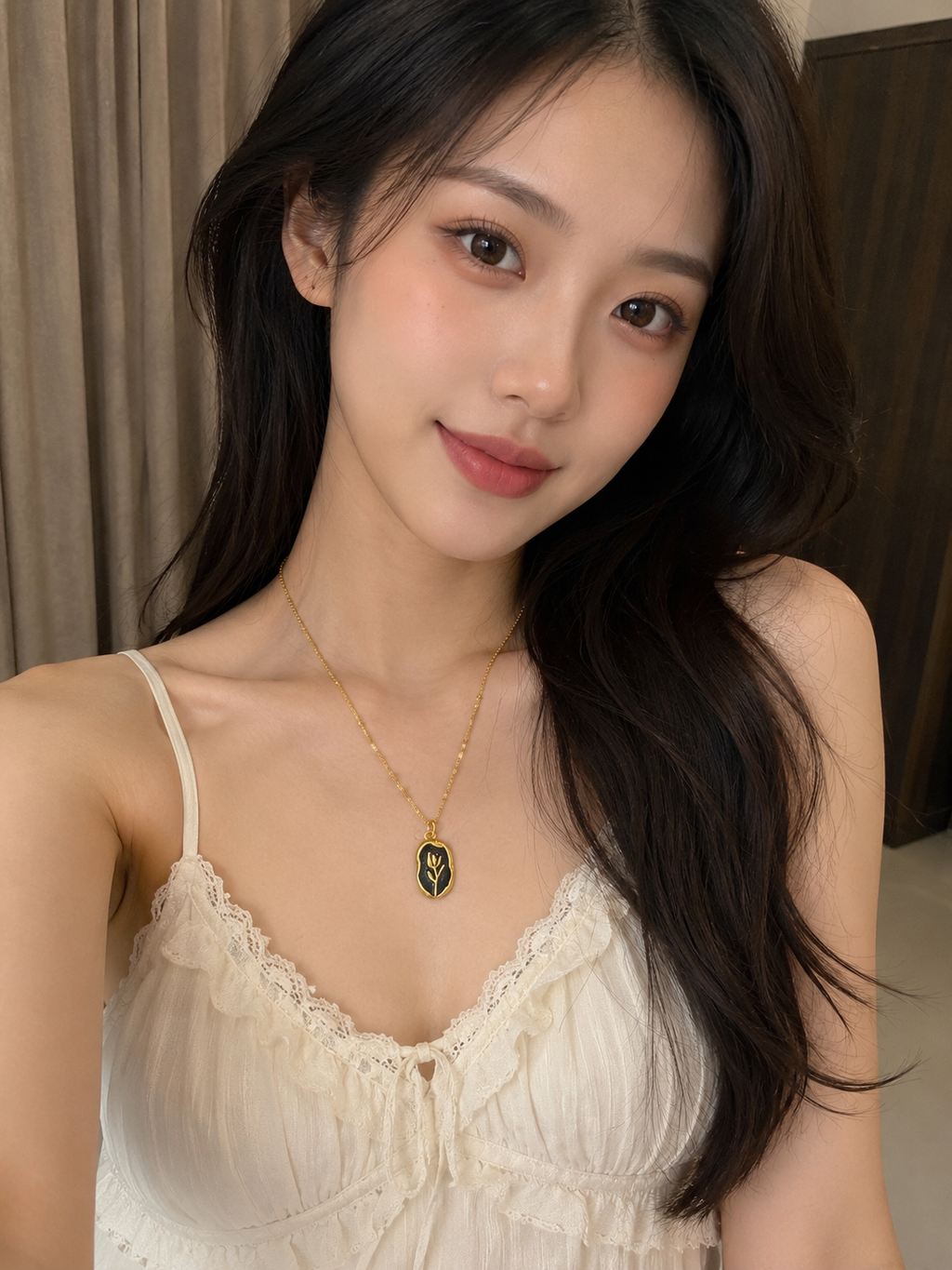 Gold Tulip Oval Pendant Necklace