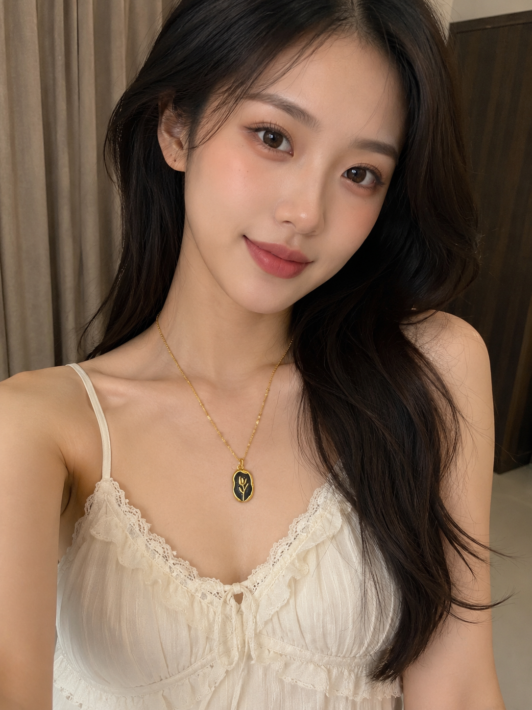 Gold Tulip Oval Pendant Necklace