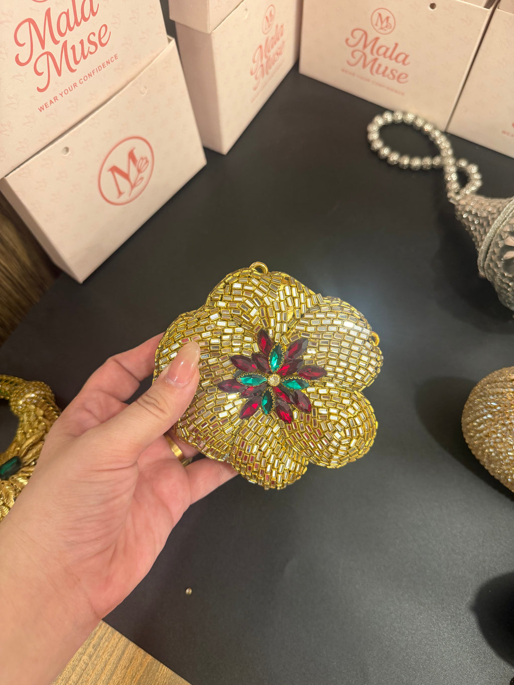 Floral Kundan Crystal Clutch