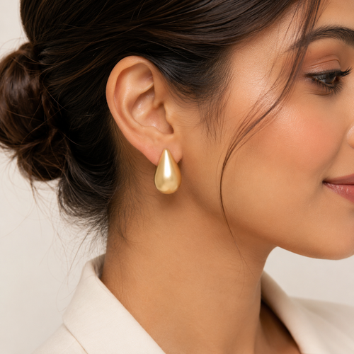 Champagne Pearl Teardrop Stud Earrings (original pearl)