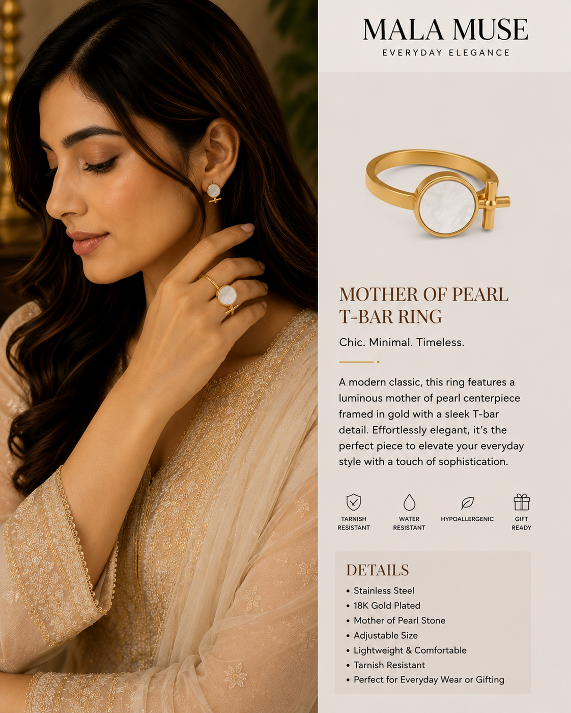 MOTHER OF PEARL T-BAR RING
