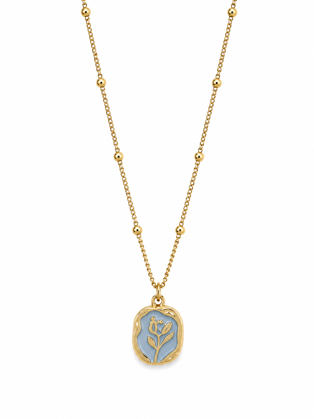Gold Tulip Oval Pendant Necklace
