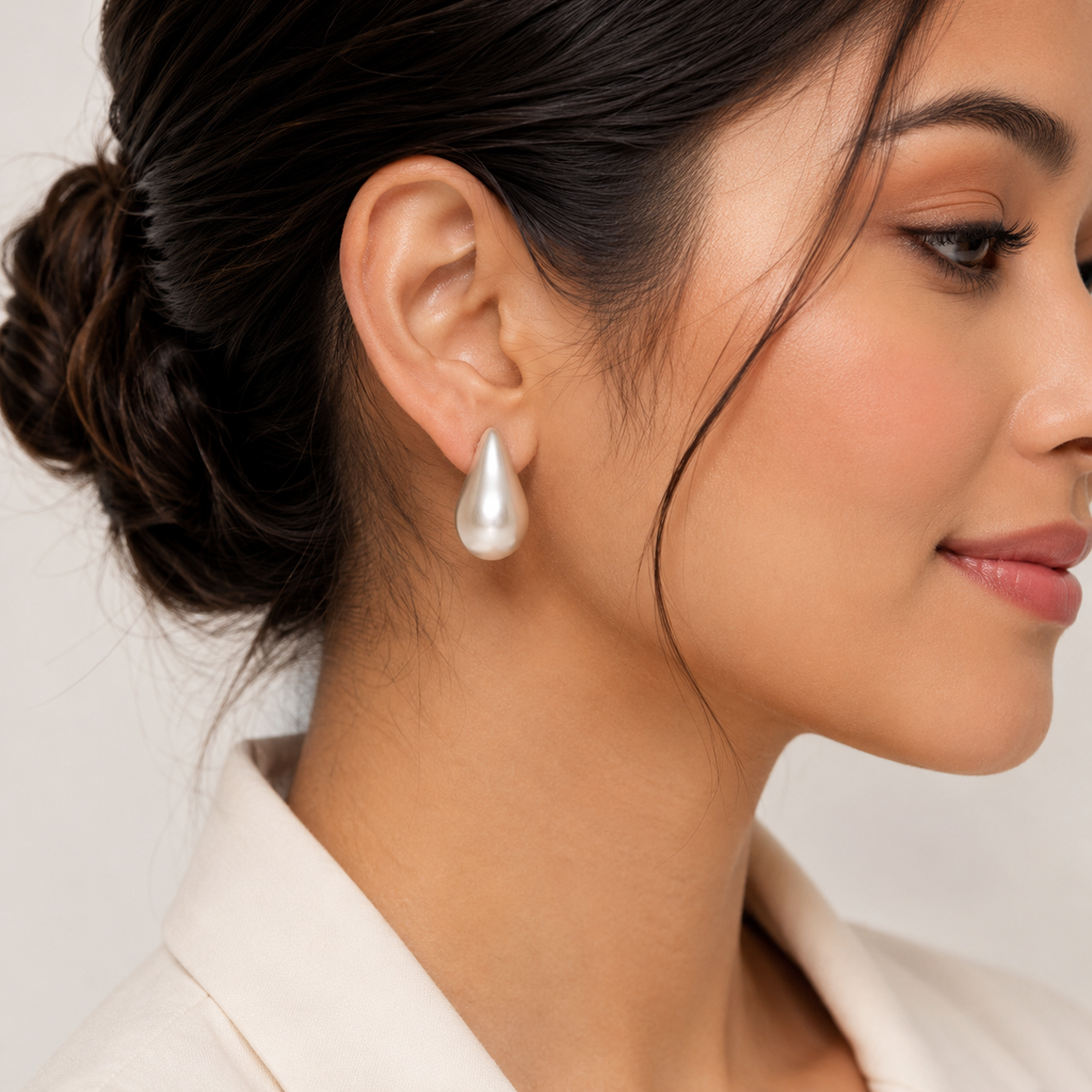 Pearl Teardrop Stud Earrings
