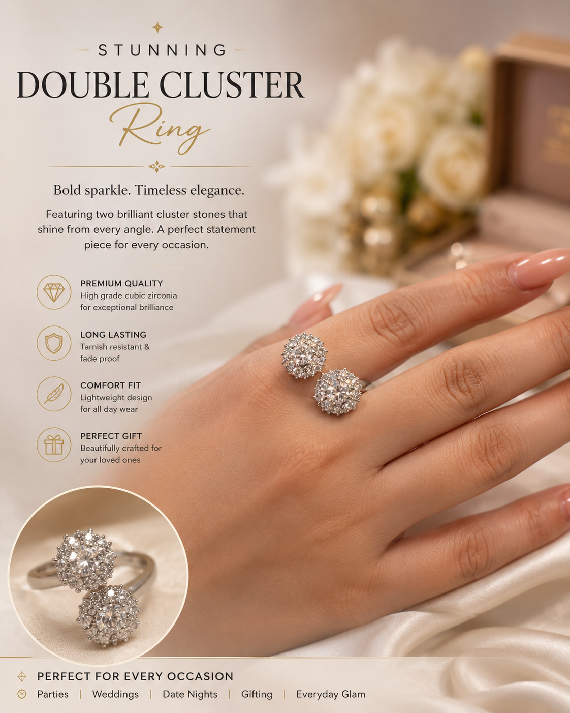 Double Flower zircon ring