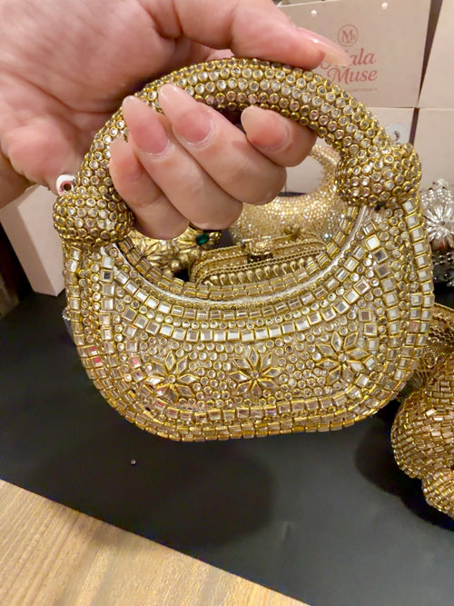 Celestial Kundan Crystal Clutch (double knot)