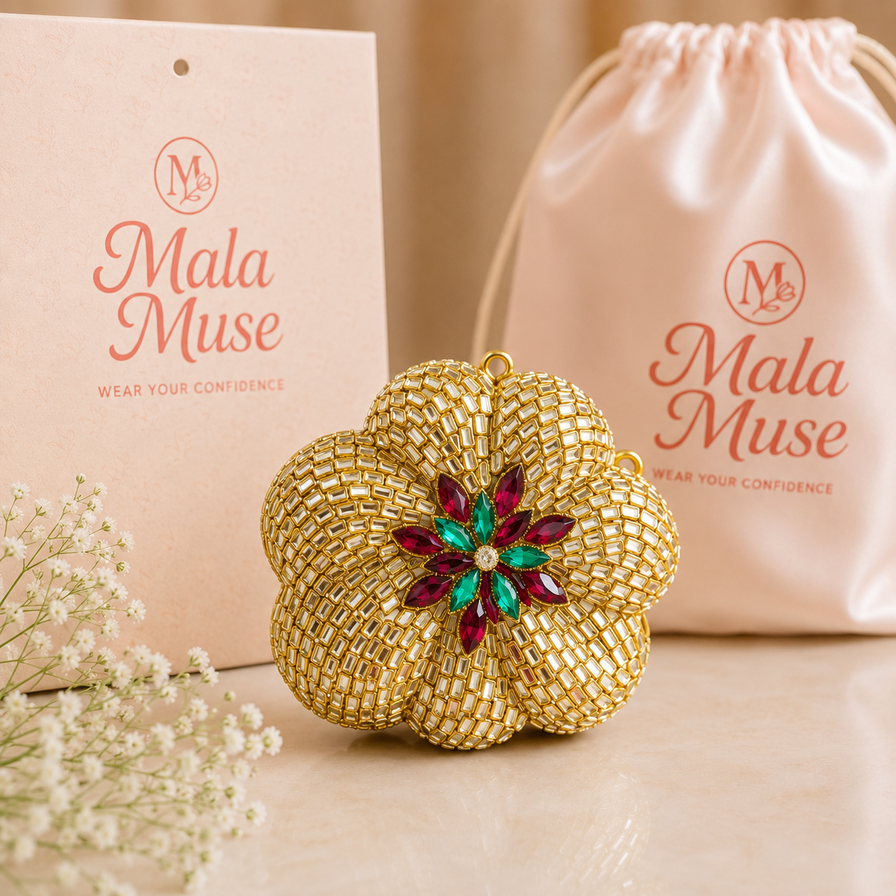 Floral Kundan Crystal Clutch