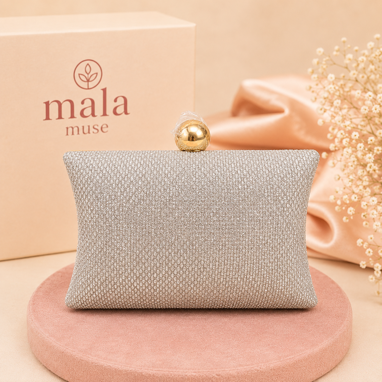 Silver Luxe Evening Clutch (palm size)