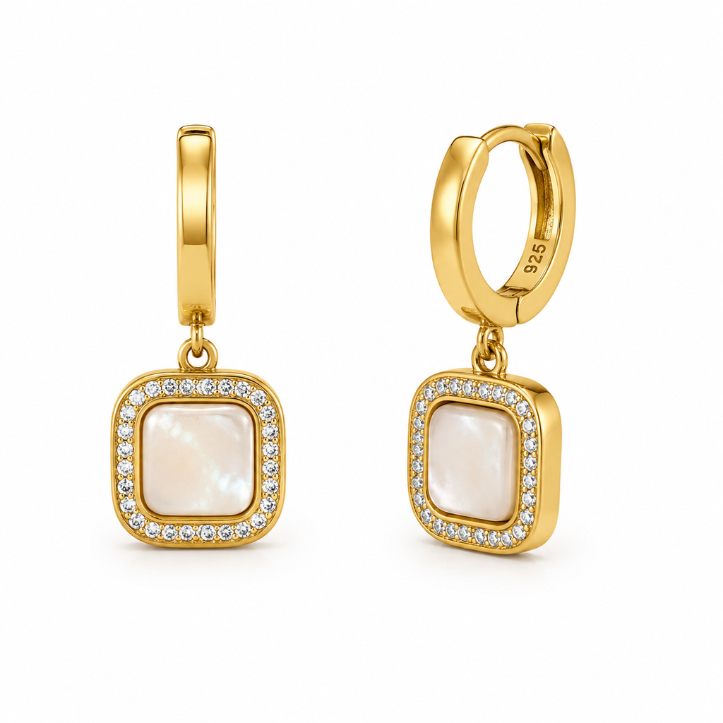 Zircon mother of pearl square earrings