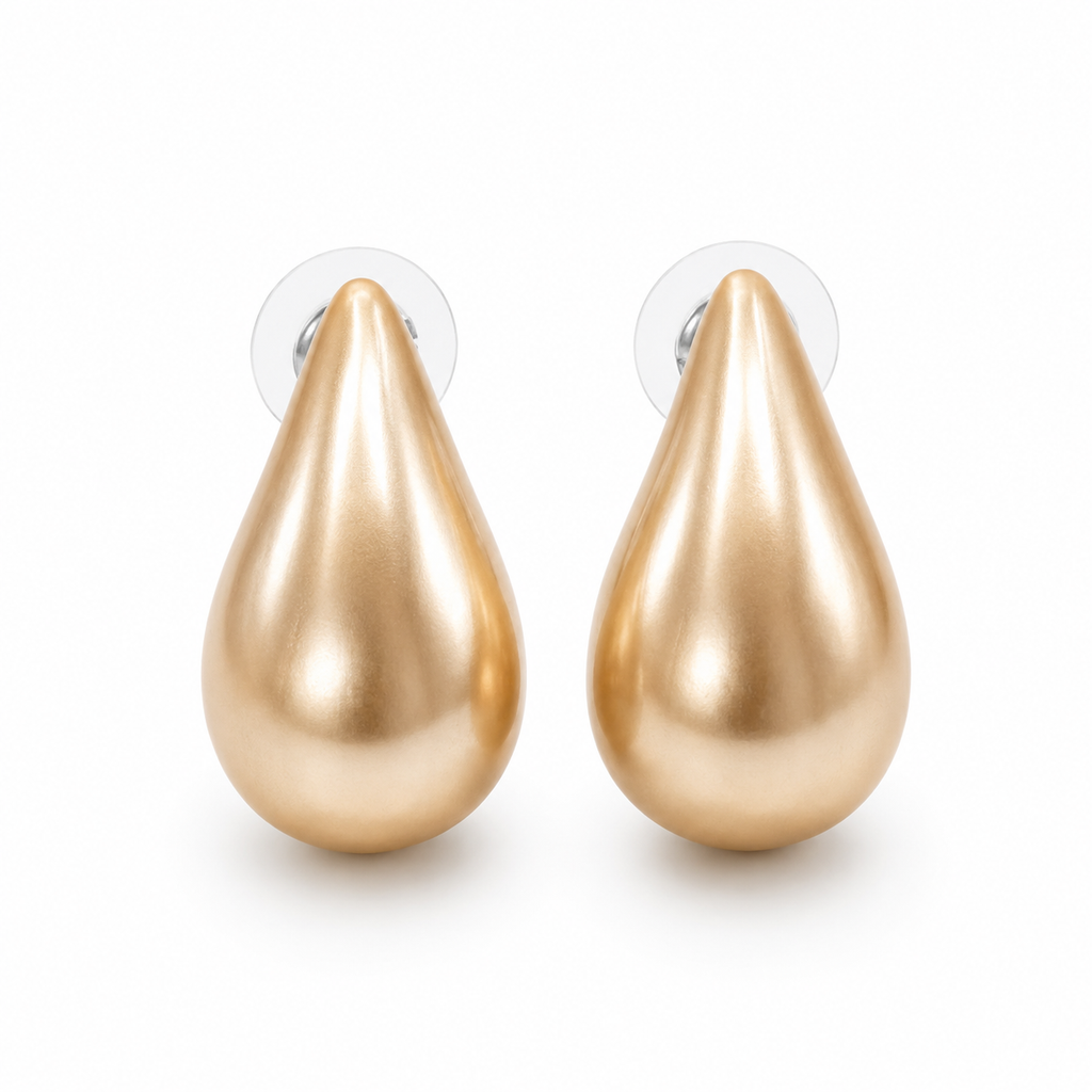 Champagne Pearl Teardrop Stud Earrings (original pearl)