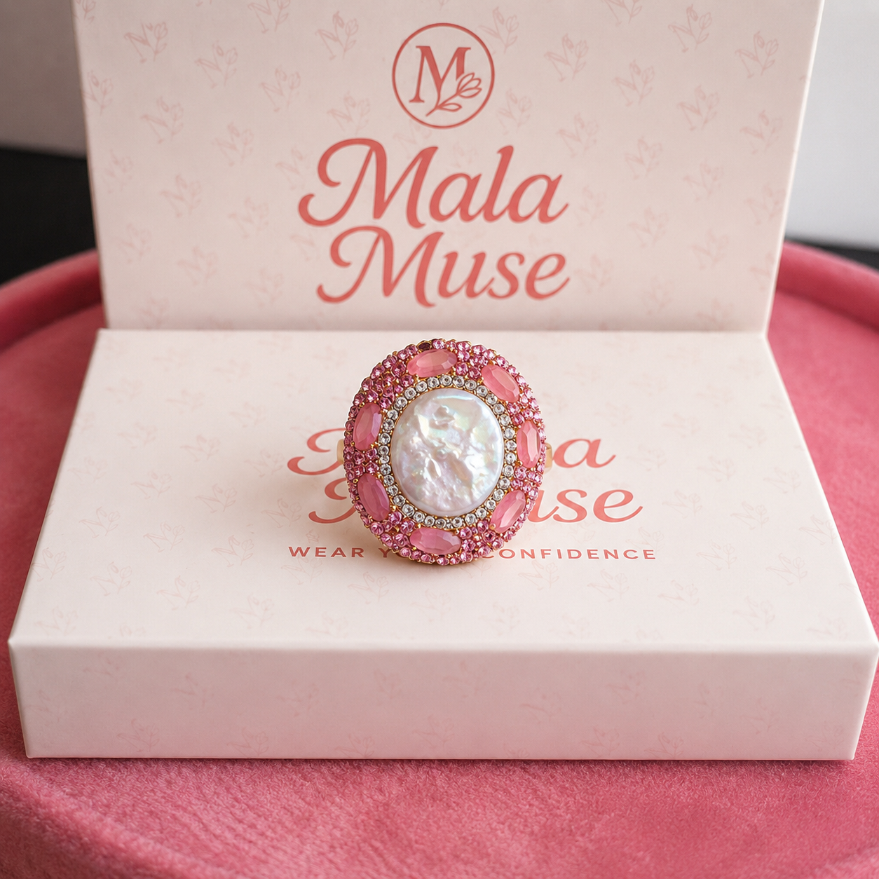 Rose pearl statement ring