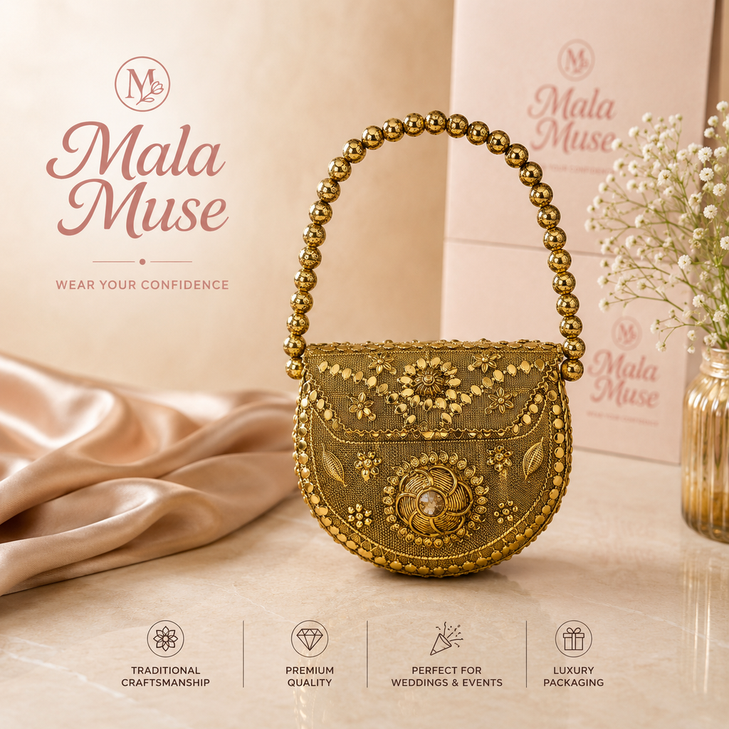 Vintage Gold Floral Indian Clutch