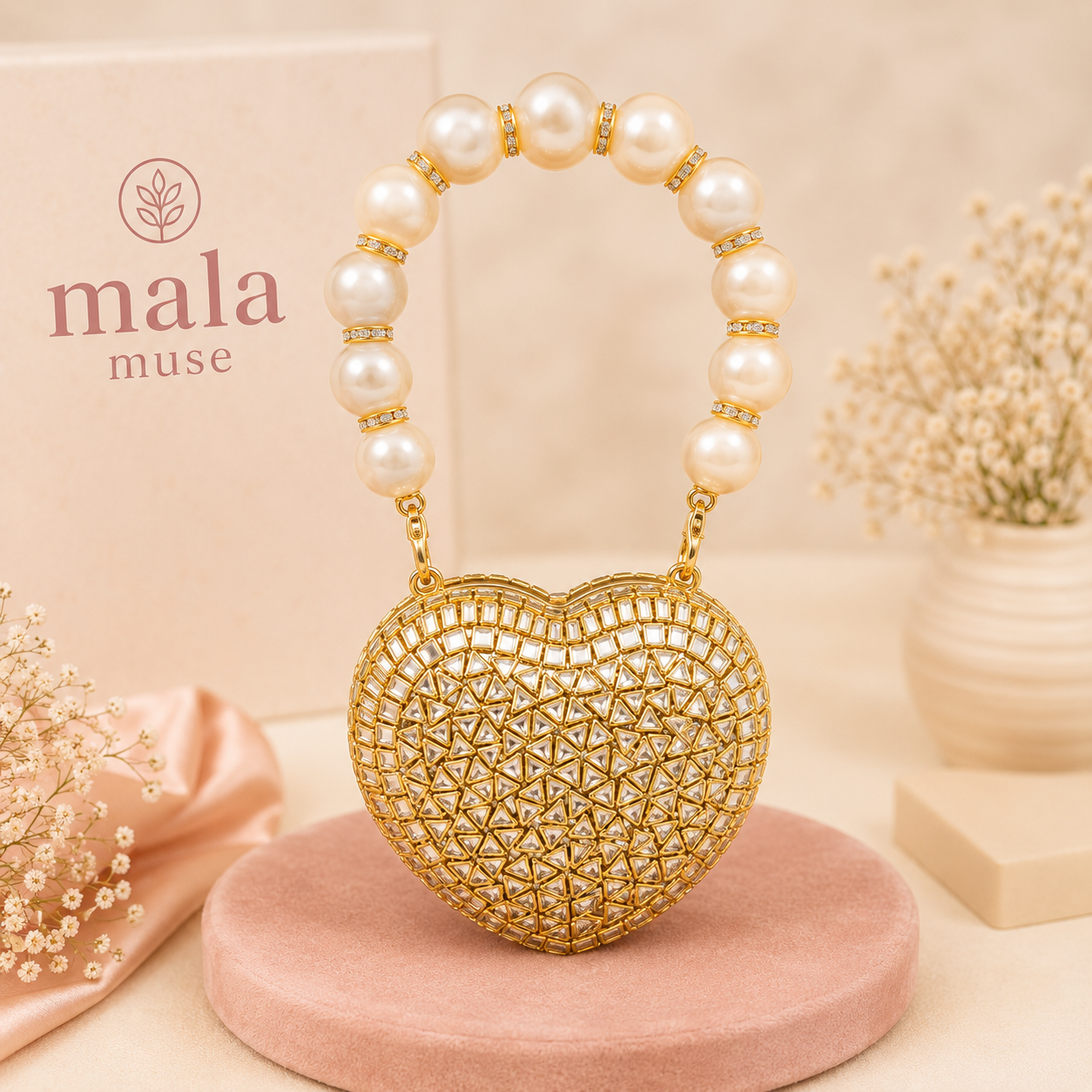 Kundan mini heart bag