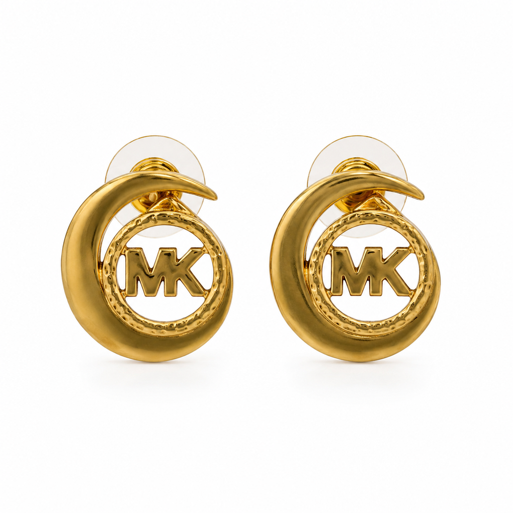 Golden Crescent MK Stud Earrings
