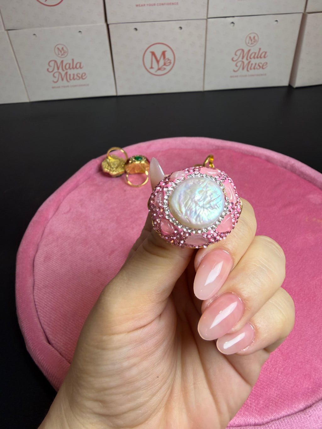 Rose pearl statement ring