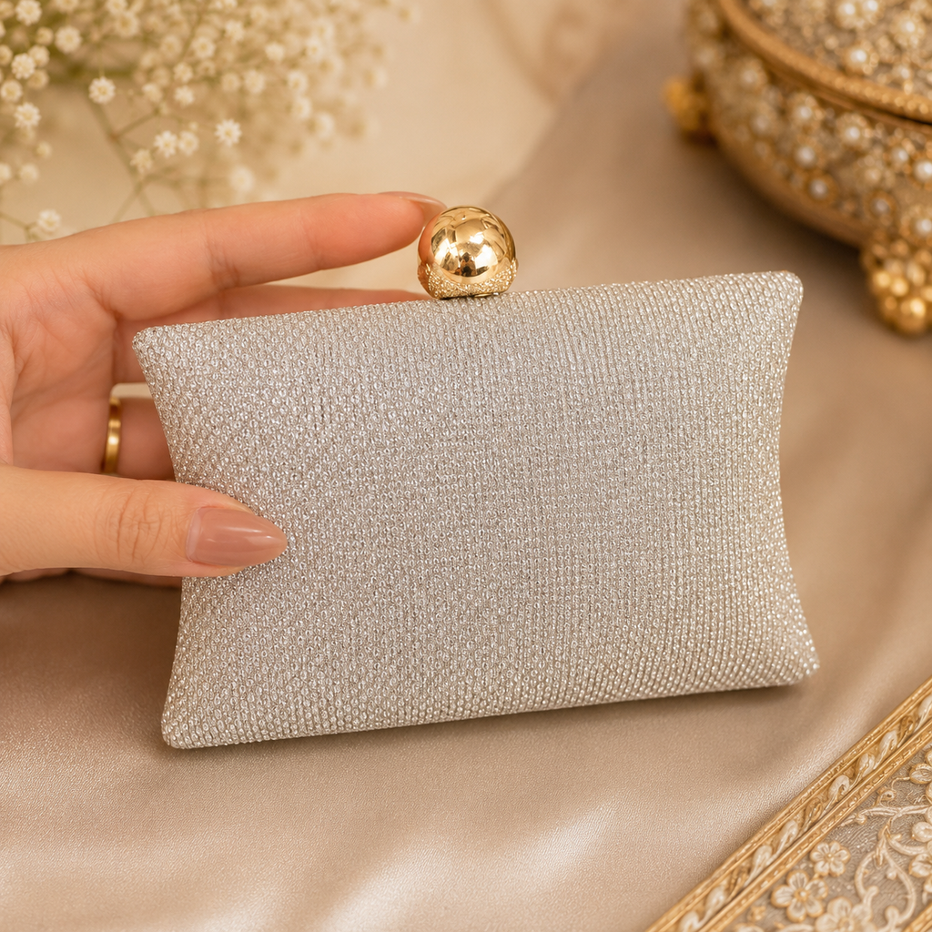 Silver Luxe Evening Clutch (palm size)