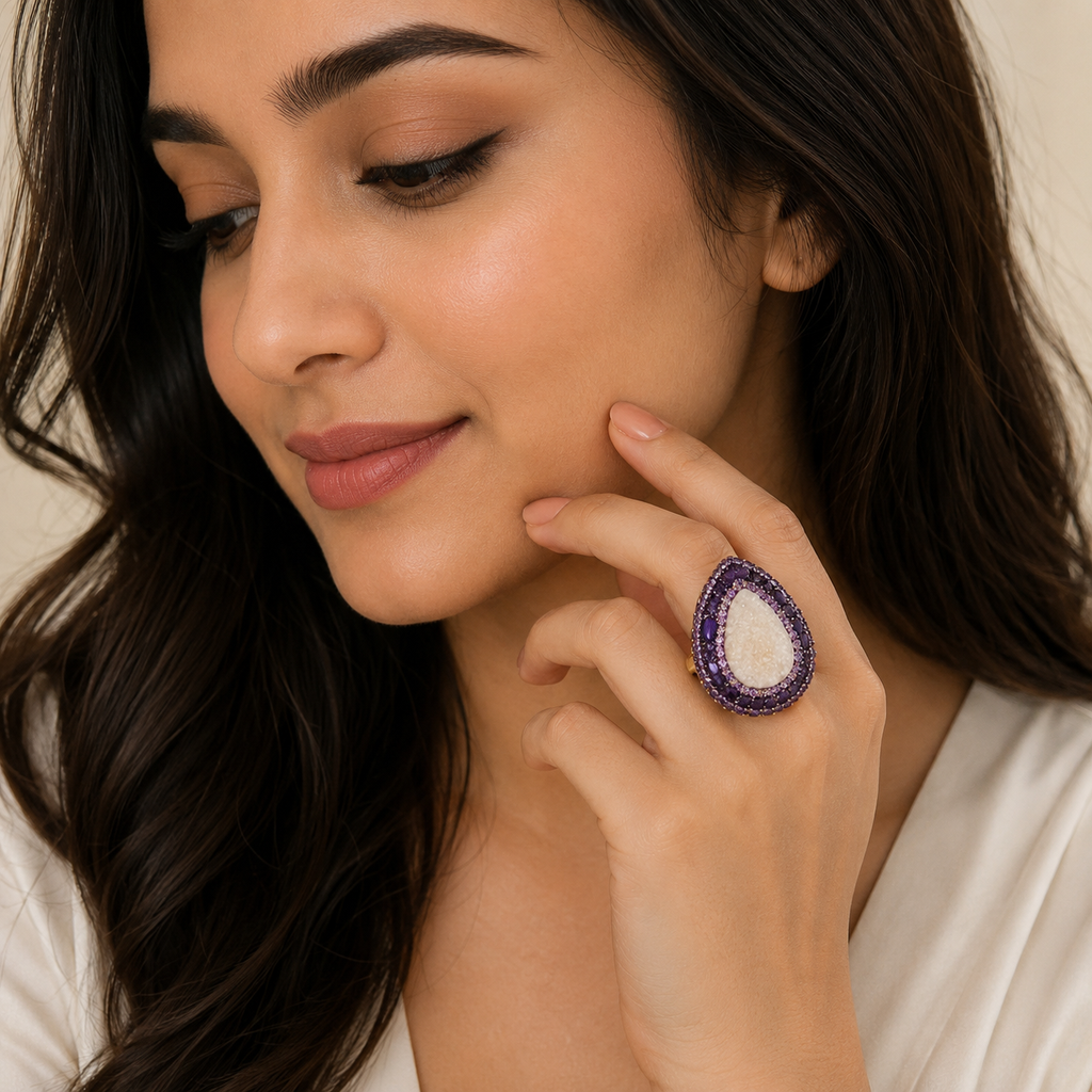 Purple Druzy Statement Ring