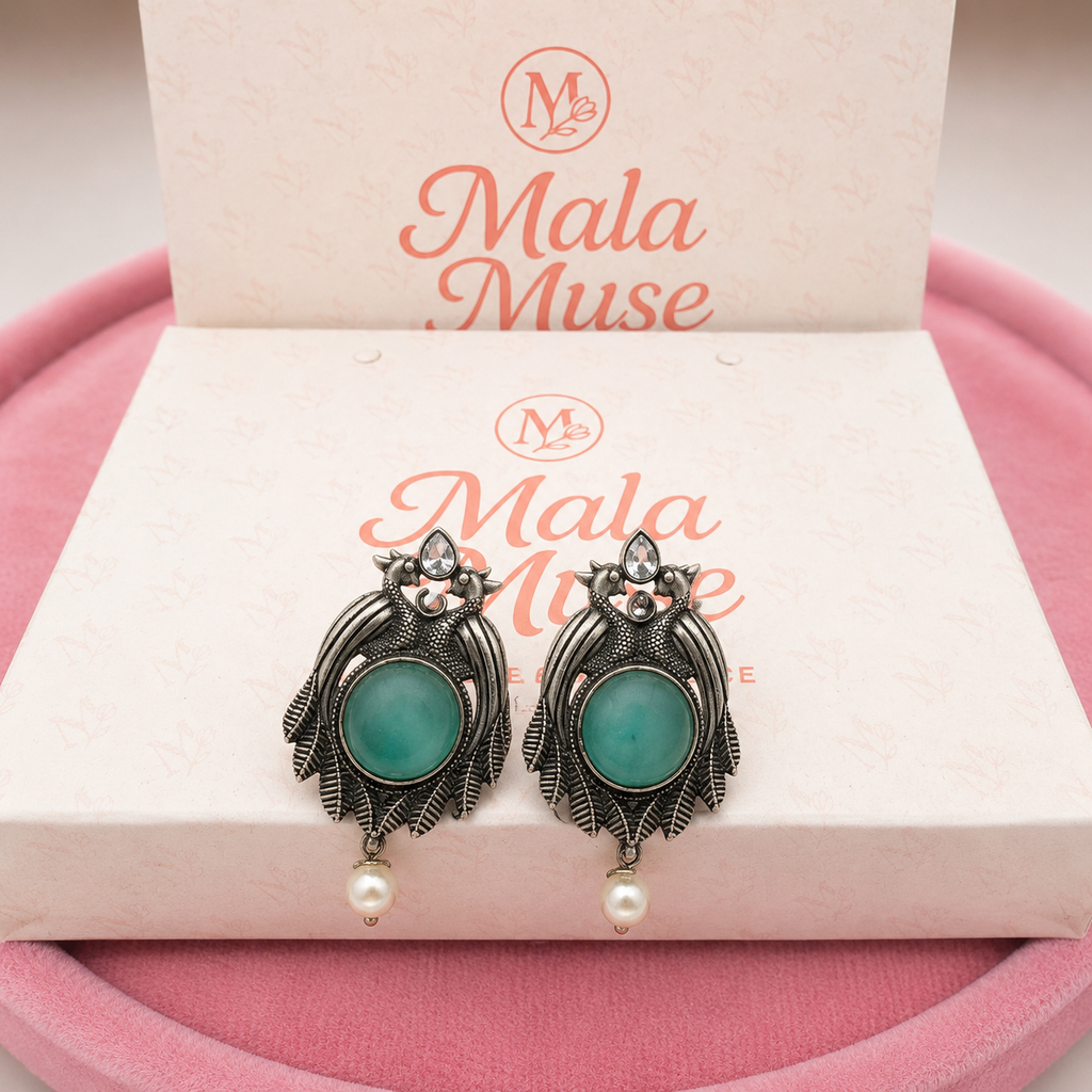 Vintage Emerald Pearl Statement Earrings (hand made)