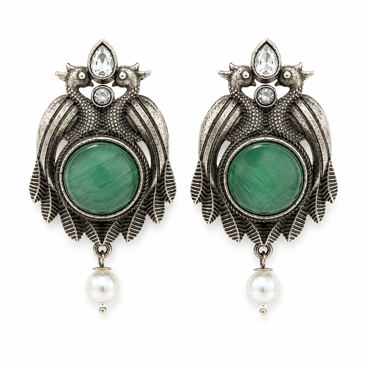 Vintage Emerald Pearl Statement Earrings (hand made)