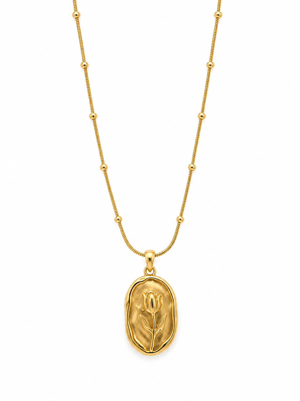 Gold Tulip Oval Pendant Necklace