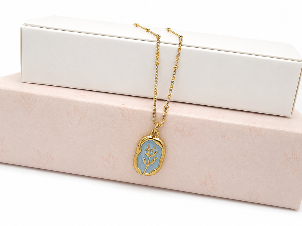 Gold Tulip Oval Pendant Necklace