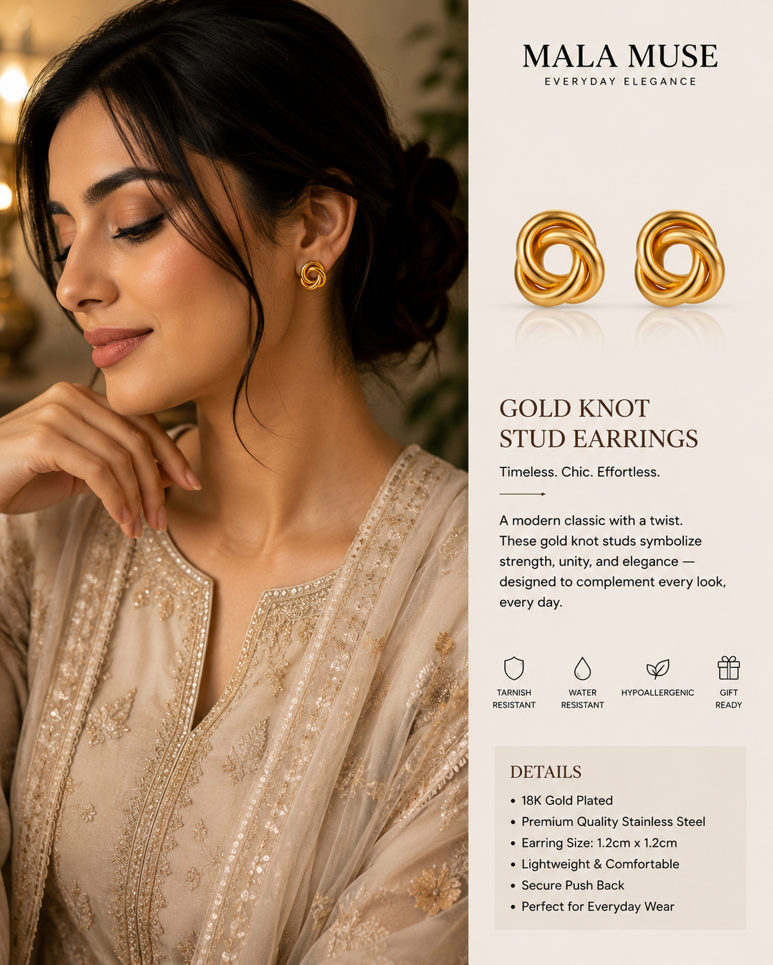 GOLD KNOT STUDS EARRINGS