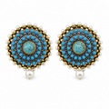 Feroza stone  Pearl Statement Earrings