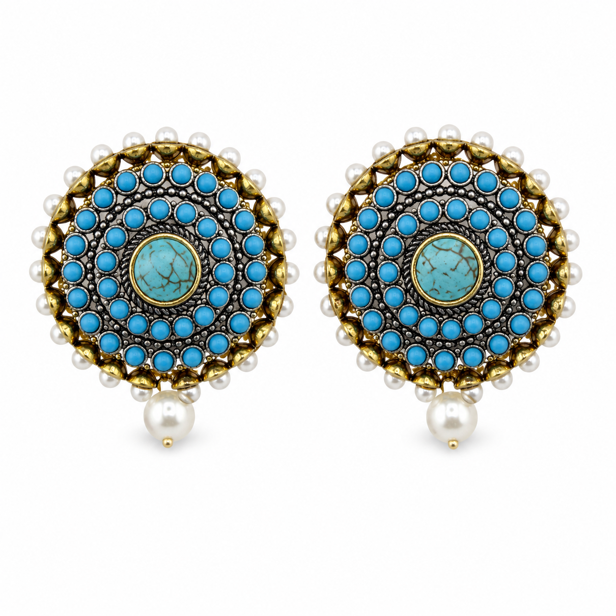 Feroza stone  Pearl Statement Earrings