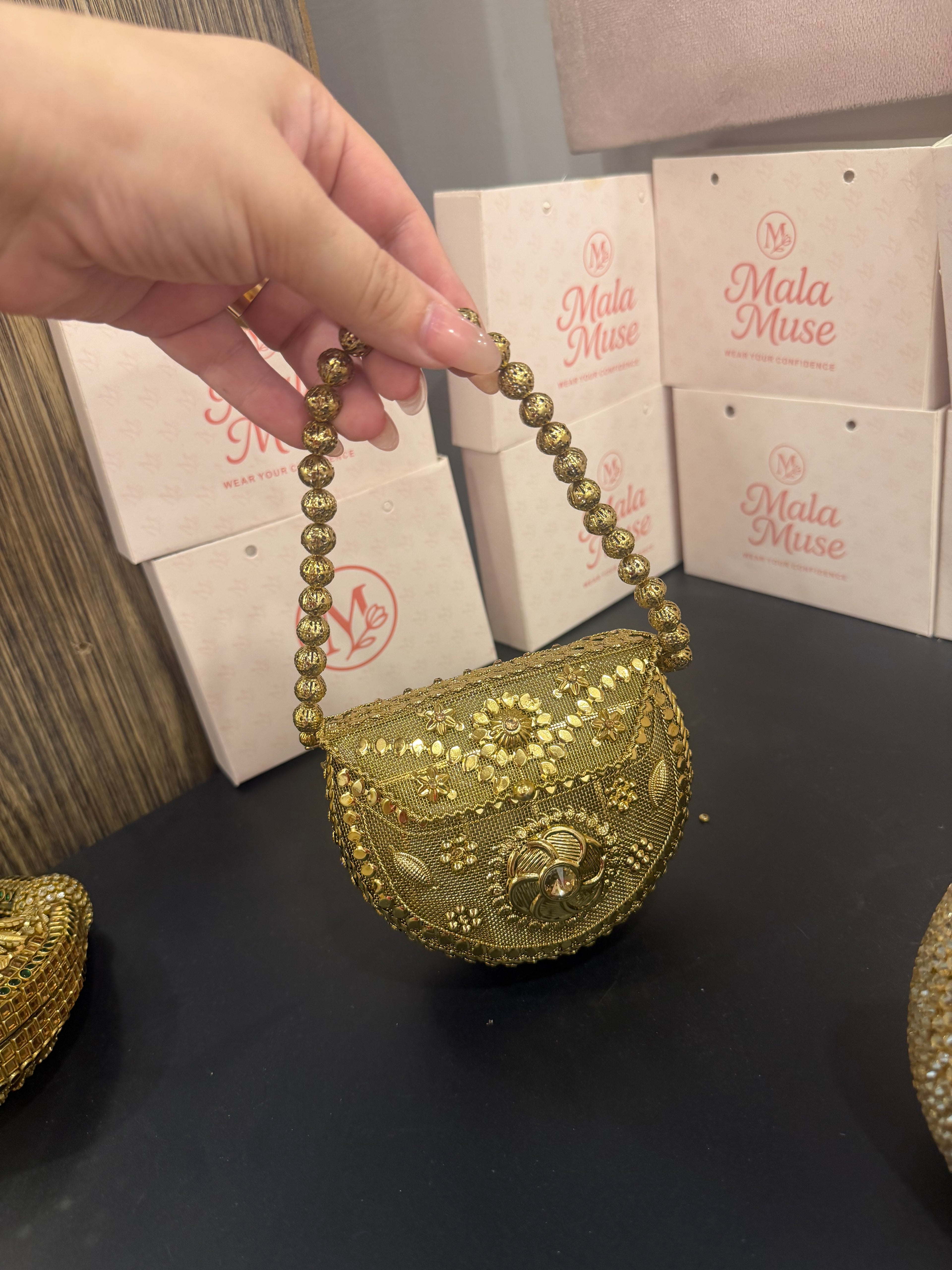 Vintage Gold Floral Indian Clutch