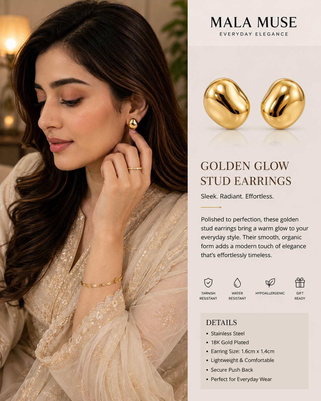 GOLDEN GLOW STUDS EARINGS