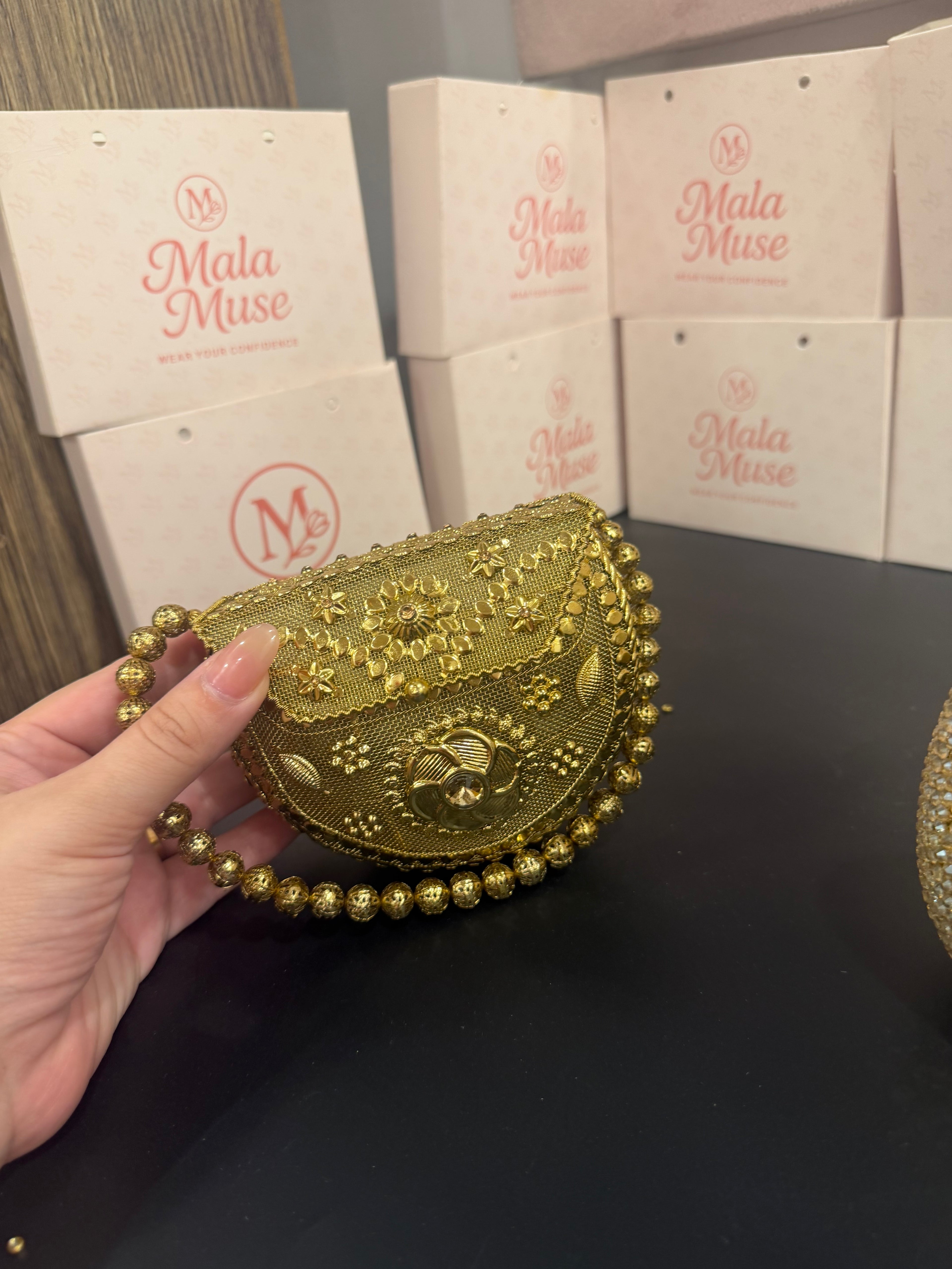 Vintage Gold Floral Indian Clutch