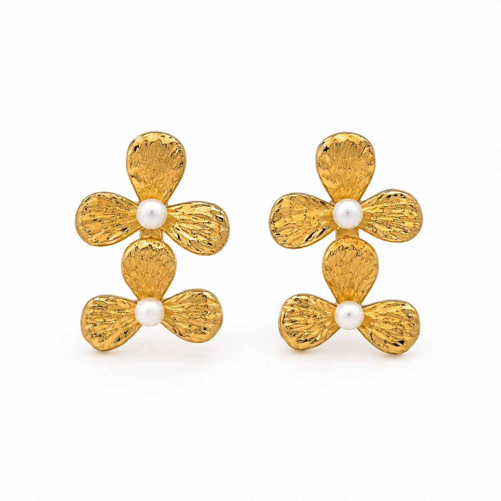 Golden Blossom Pearl Earrings