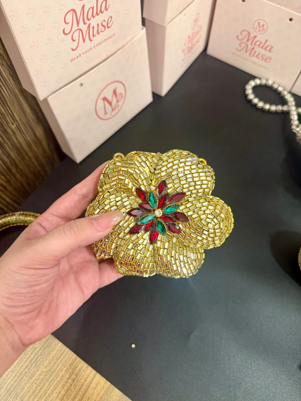 Floral Kundan Crystal Clutch