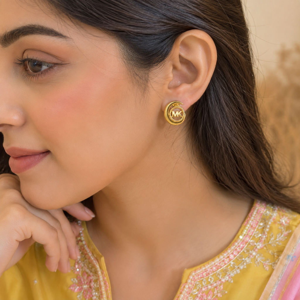 Golden Crescent MK Stud Earrings