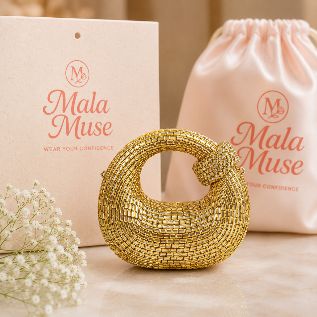 Golden Luxe knot Kundan clutch