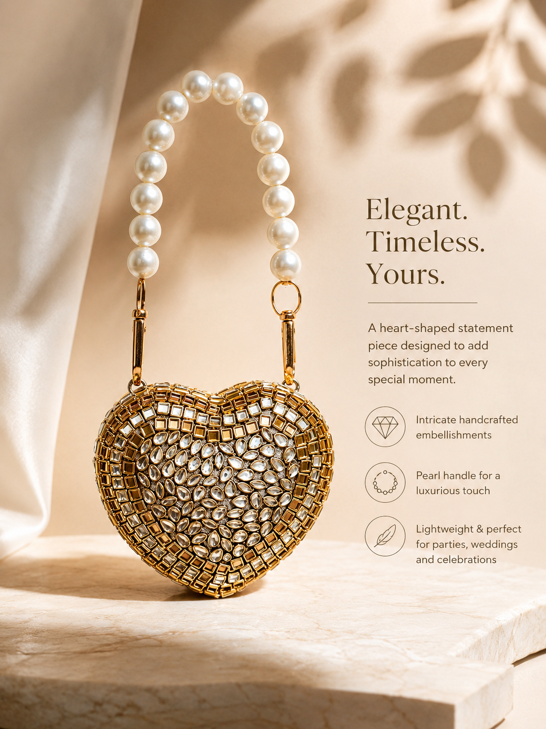 Kundan mini heart bag
