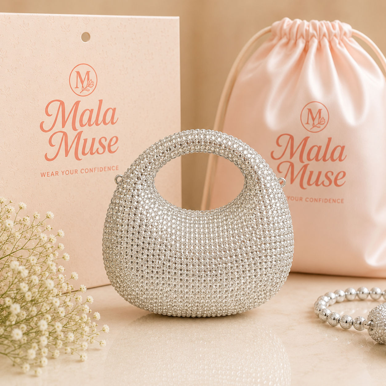 Silver Crystal Evening Clutch