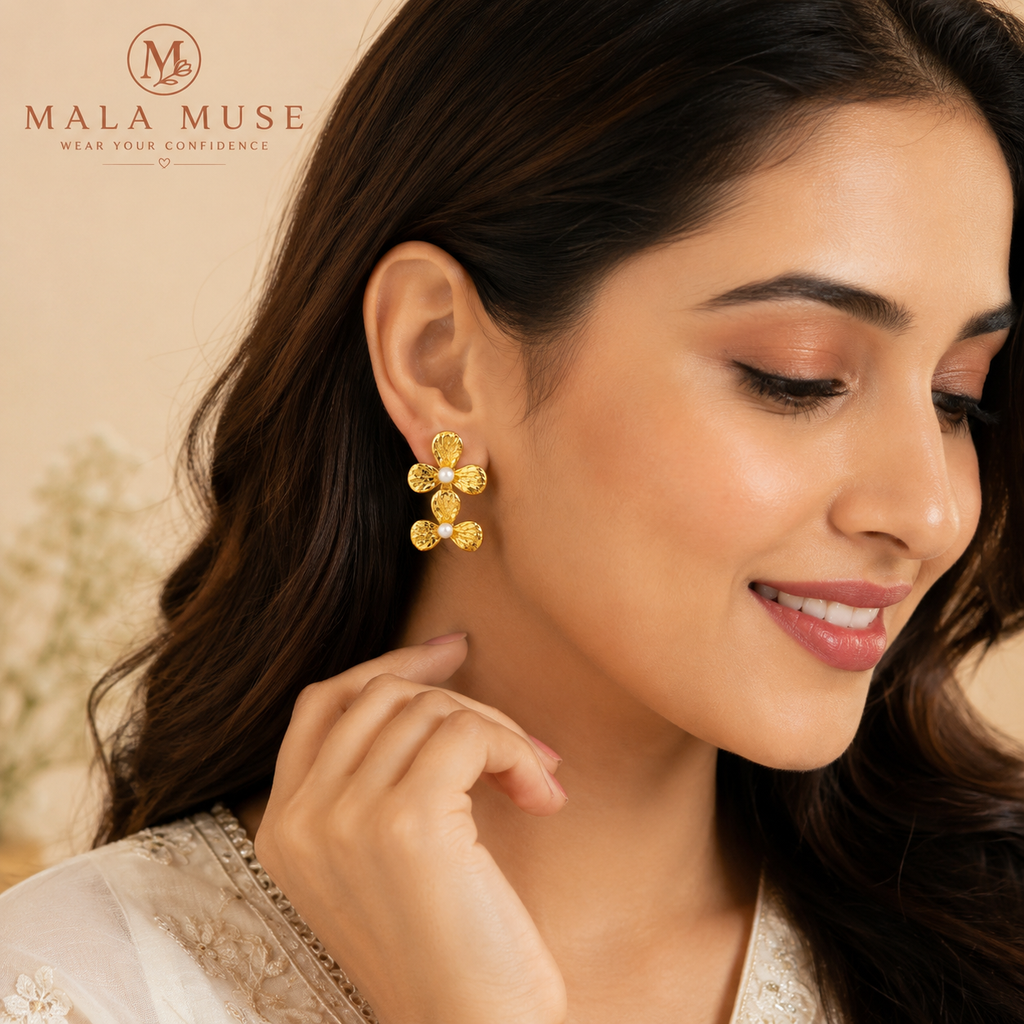 Golden Blossom Pearl Earrings