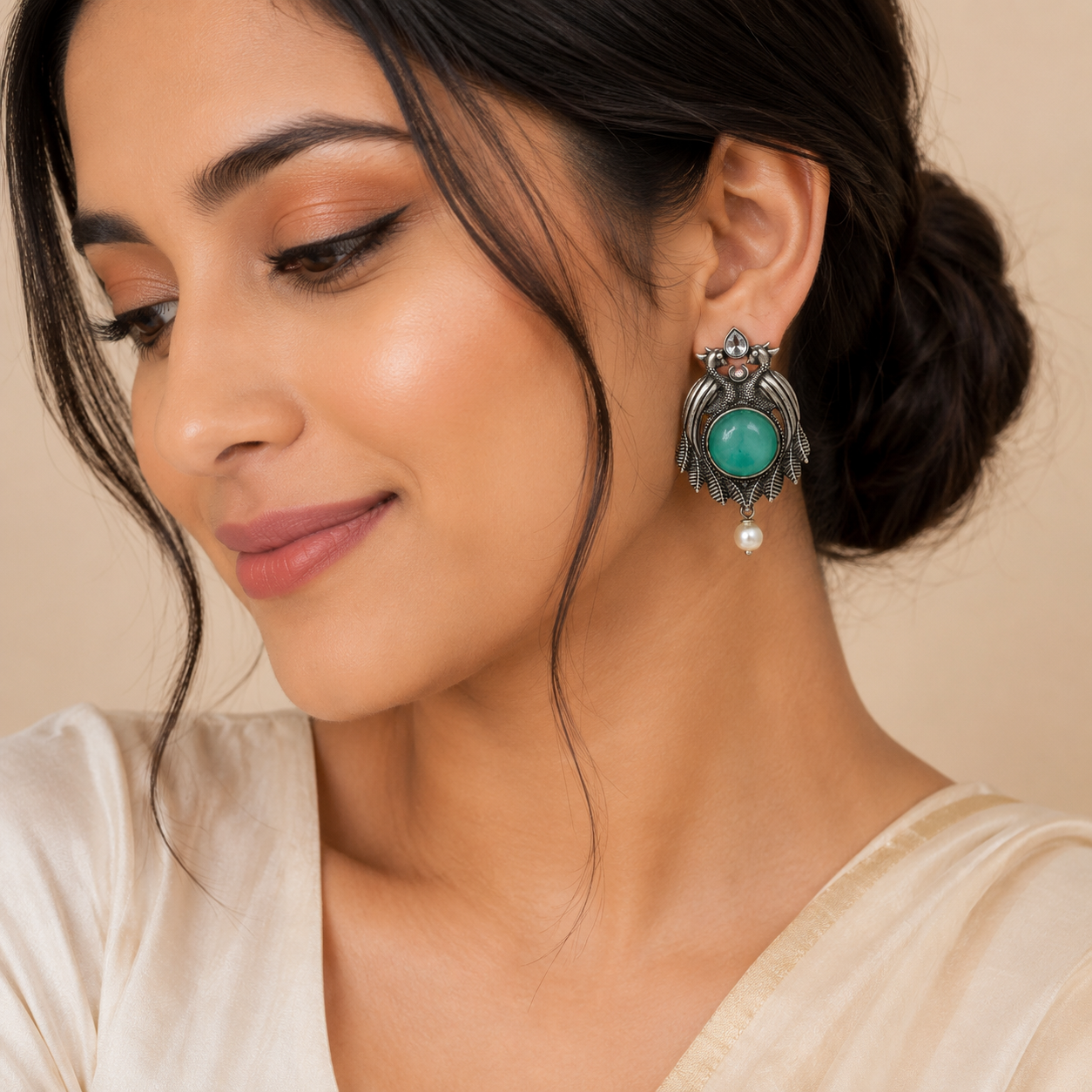 Vintage Emerald Pearl Statement Earrings (hand made)