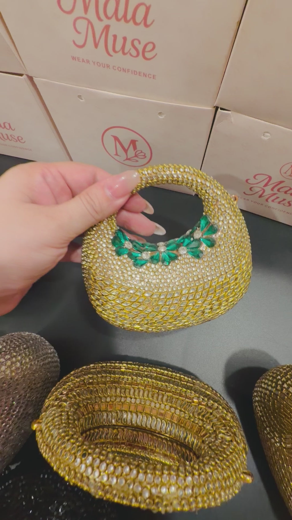 Emerald Bloom Kundan Clutch