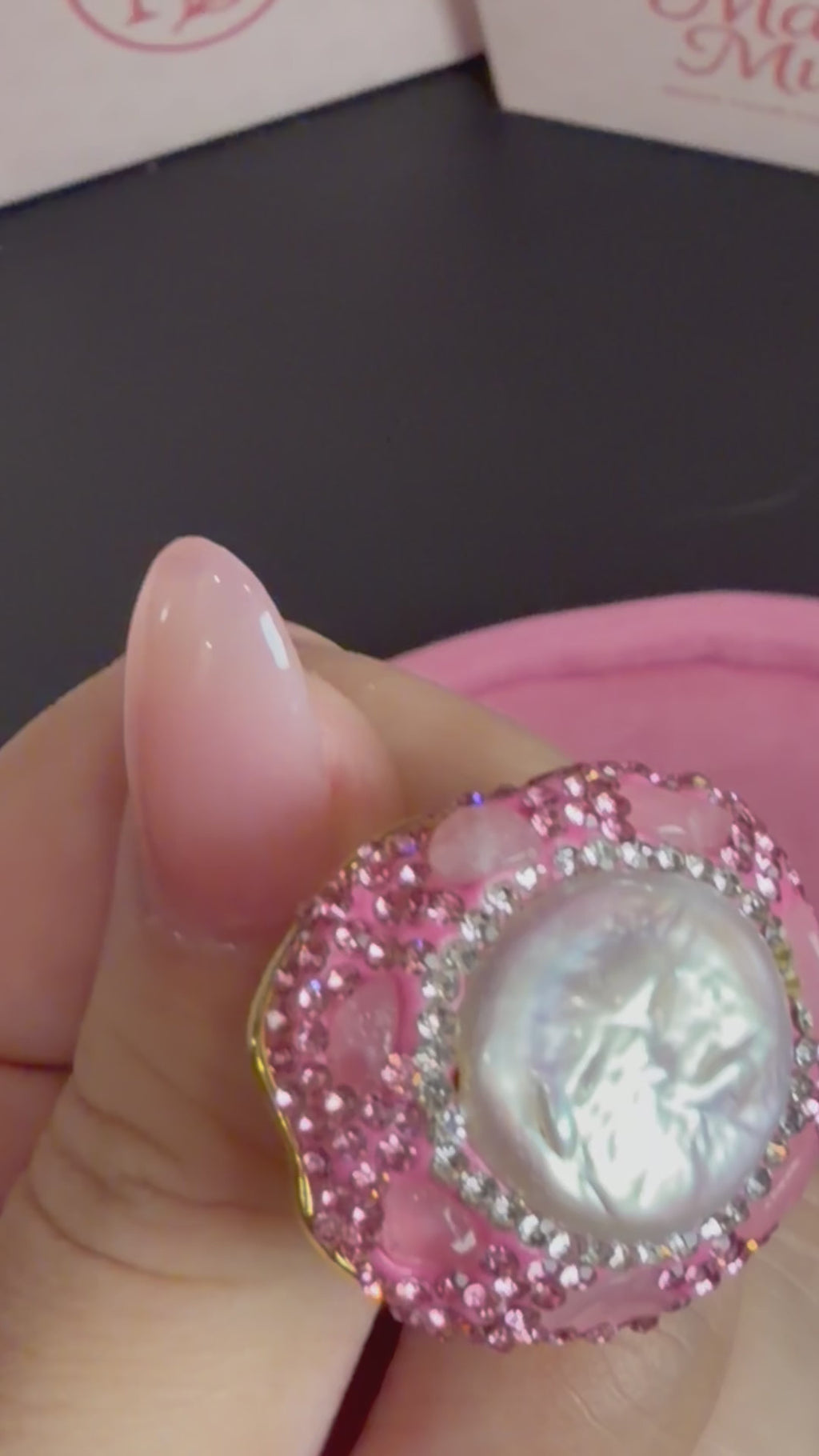Rose pearl statement ring