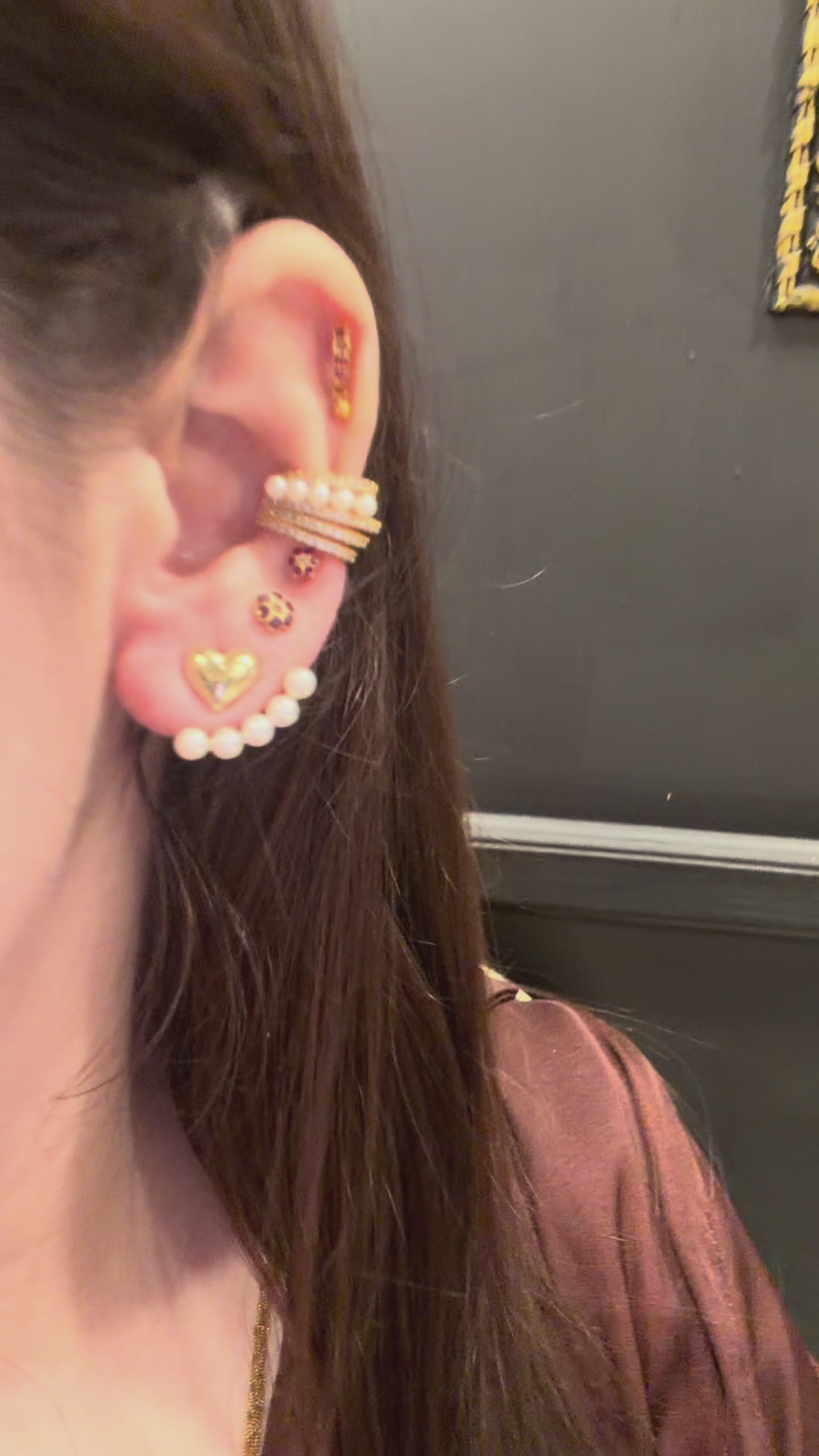 Mini heart pearl earrings studs
